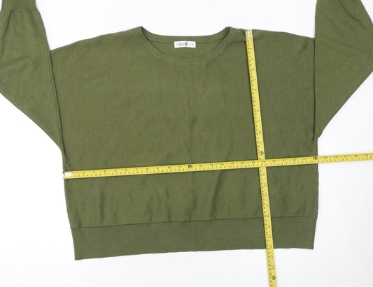 Gallery Women Green XL Viscose Knit Crew Neck Long Sleeve Jumper