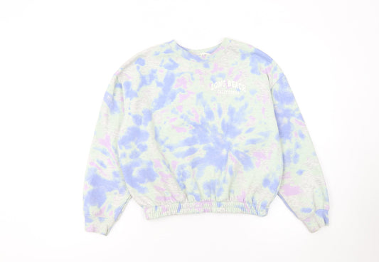 Additional front view of H&M girls’ multicoloured tie-dye pullover sweatshirt 11-12 years