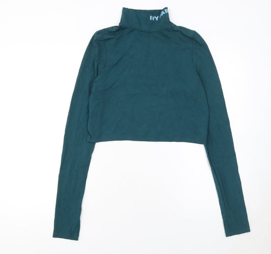 Additional front view of IVY PARK women’s green cropped long sleeve roll neck top l
