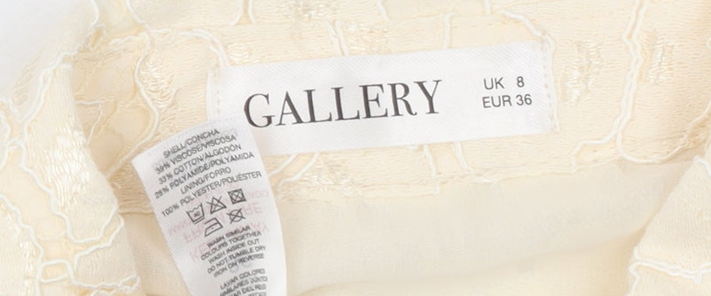 Brand and care label for Gallery Women’s Beige Lace Floral Button Blouse UK 8
