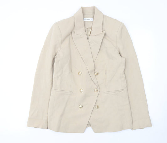 Additional front view of Gallery Women’s Beige Double-Breasted Blazer UK 12 Classic Fit
