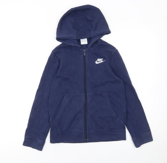 Nike Boys Blue Full Zip Hoodie Size 9-10 Years Fleece Cotton Blend