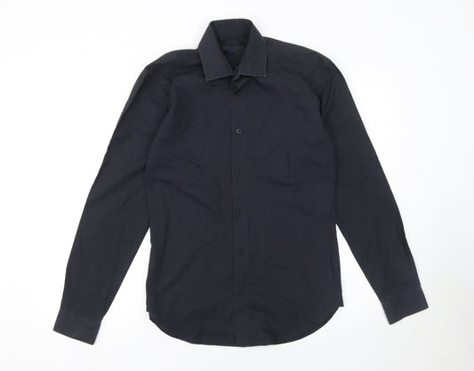 Additional front view of ONESIX5IVE5IVE Men Black Slim Fit Long Sleeve Button-Up Shirt 14.5in