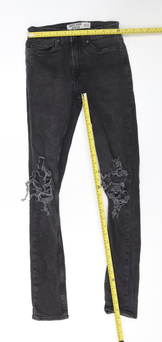 New Look Men’s Black Super Skinny Distressed Stretch Jeans 28R