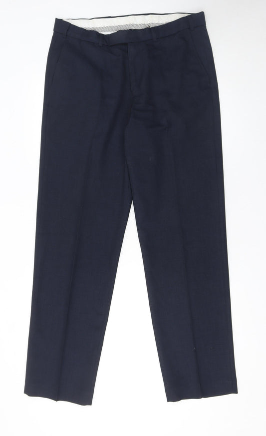 Additional front view of Dunnes Men's Blue 34R Dress Pants Trousers Polyester