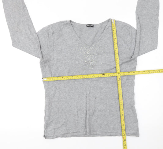 Gerry Weber Women’s Grey Rhinestone V-Neck Jumper Size 14