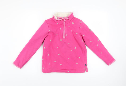 Additional front view of Joules girls’ pink star 1/4 zip fleece lined jacket age 10 years