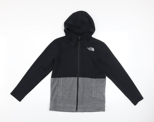 Additional front view of The North Face boys’ black grey full zip hooded fleece hoodie, size L