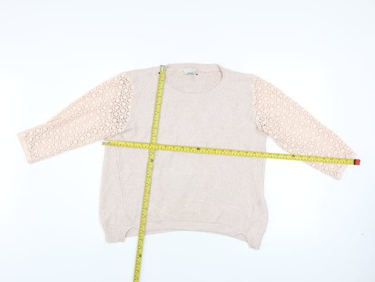 Wrap Women's Beige Cotton Knit Lace Sleeve Jumper Size 8