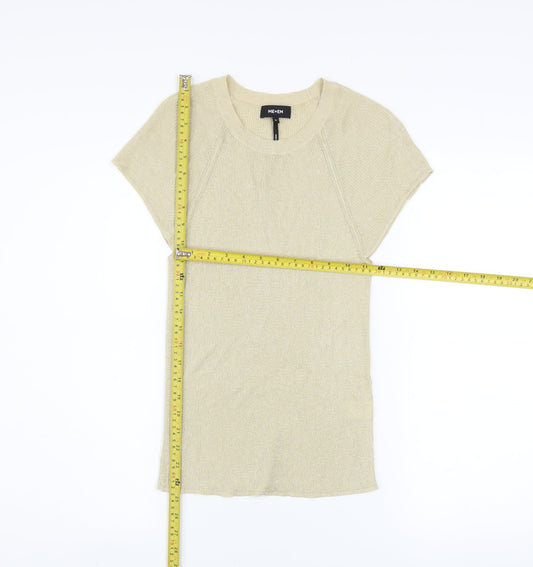 ME+EM Women's Beige Knit Crew Neck Short Sleeve T-Shirt Medium