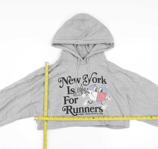 Tommy Jeans Women’s Grey Cropped Hoodie Small New York Print