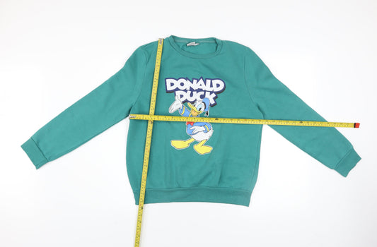 Disney Women Green Donald Duck Sweatshirt UK 10/12 Medium Crew Neck Pullover