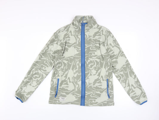 Additional front view of Dunnes Men's Green Camouflage Fleece Zip Jacket, size 34, Regular Fit