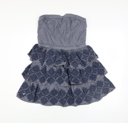 Superdry Women Blue Strapless Ruffle Chambray Dress Size L