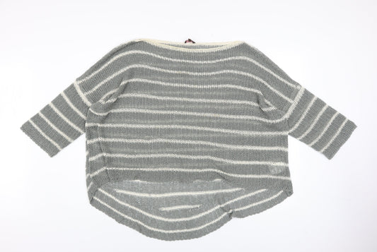 Phase Eight Women’s Grey Striped Knit Boat Neck 3/4 Sleeve Pullover Jumper Size L
