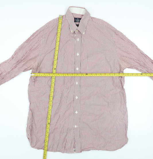 Hackett London Men’s Red Striped Classic Fit Cotton Button-Up Shirt Size L