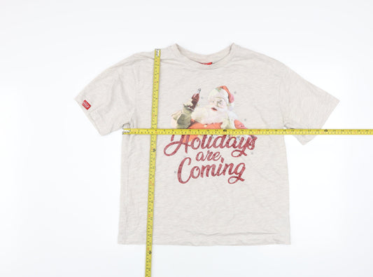 Coca-Cola Women Beige Christmas Santa T-Shirt Size 10 Short Sleeve