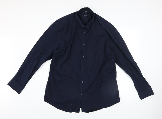 Additional front view of Dunnes Men's Blue Slim Fit Stretch Cotton Long Sleeve Shirt XL