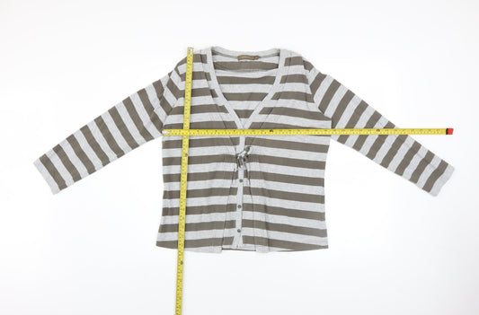 Sandwich Womens Grey Striped Long Sleeve Cardigan L Cotton V-Neck