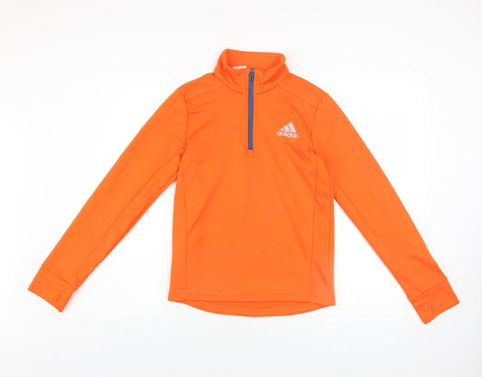 Additional front view of Adidas boys’ orange 11-12 years 1/4 zip fleece sports sweatshirt