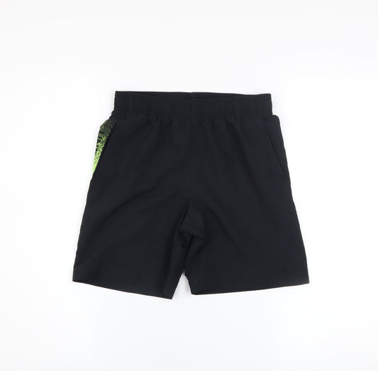 Additional front view of Under Armour boys’ black green athletic shorts, size M, polyester