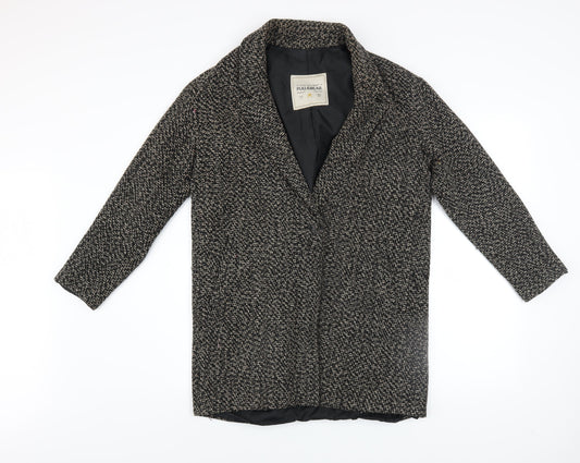 Pull&Bear Women's Black Tweed Overcoat Size S Regular Classic Style