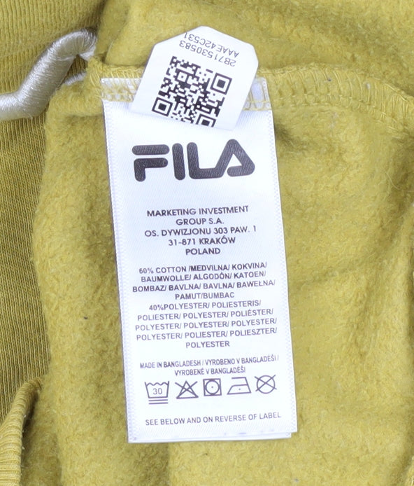 FILA Men’s Yellow Pullover Hoodie L Logo Fleece Hooded Sweatshirt
