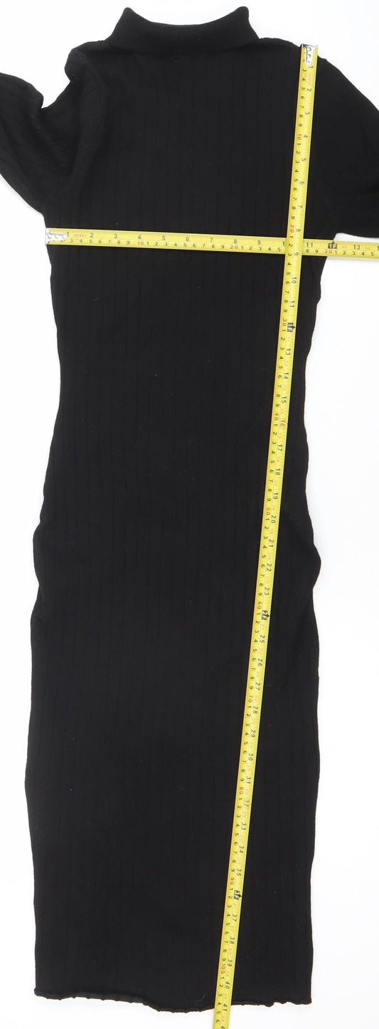 Maryia Fashion Women’s Black Knit Bodycon Midi Dress M
