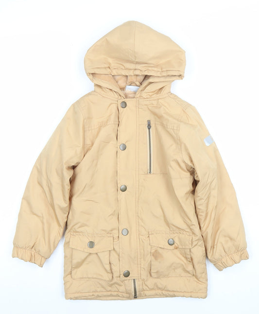 Additional front view of Mick Mack boys’ beige hooded parka coat -, size 6, years - lined winter jacket