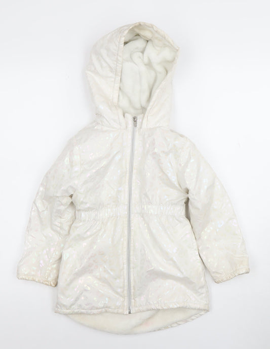 Additional front view of Penelope Mack girls’ ivory hooded puffer coat 5 years winter quilted jacket