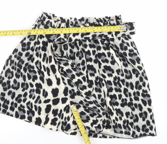 Zara Women's Black Animal Print Paperbag Shorts Size S