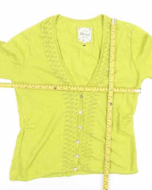 Mistral Women's Green Cotton Knit V-Neck Cardigan Size 12