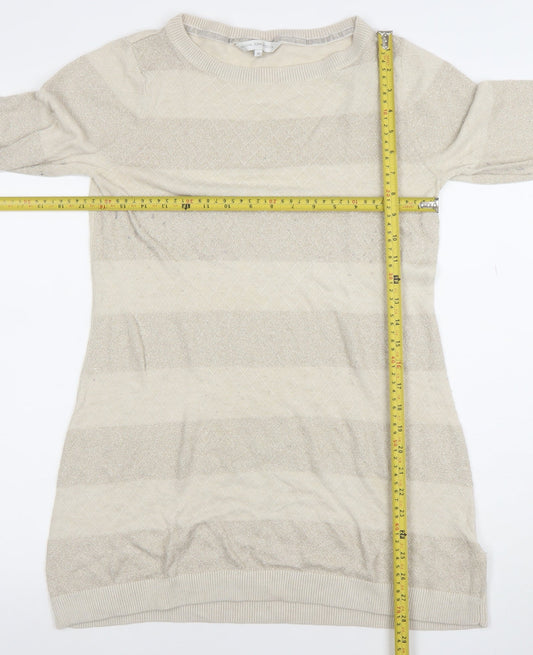 Rocha.John Rocha Women’s Beige Metallic Striped Knit Tunic Jumper Size 14