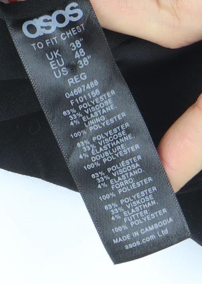 Brand and care label for ASOS Women Black Regular Fit Suit Jacket, size UK 10, Classic Blazer