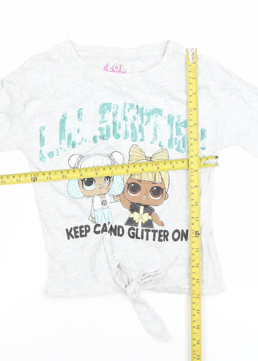 Nutmeg Girls Grey LOL Surprise Long Sleeve Glitter Tie Front T-Shirt 7-8 Years