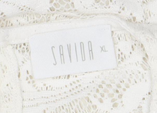 Savior Women's Ivory Lace Ruffle Long Sleeve Tunic Blouse XL