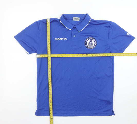 Macron Men's Blue S Football Polo Shirt Ashford FC Embroidered Badge