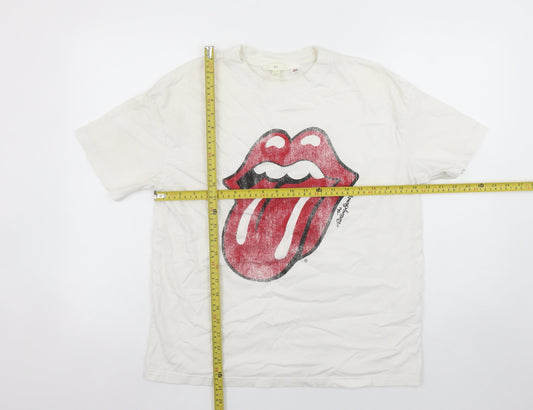 H&M Women White Rolling Stones Graphic Cotton T-Shirt Size S