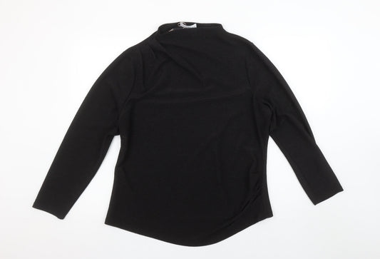 Additional front view of Gallery Women’s Black Long Sleeve High Neck Stretch Blouse, size L