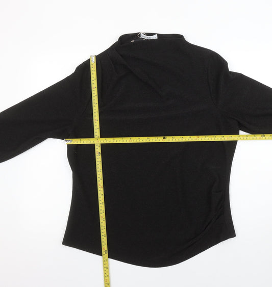 Gallery Women’s Black Long Sleeve High Neck Stretch Blouse Size L