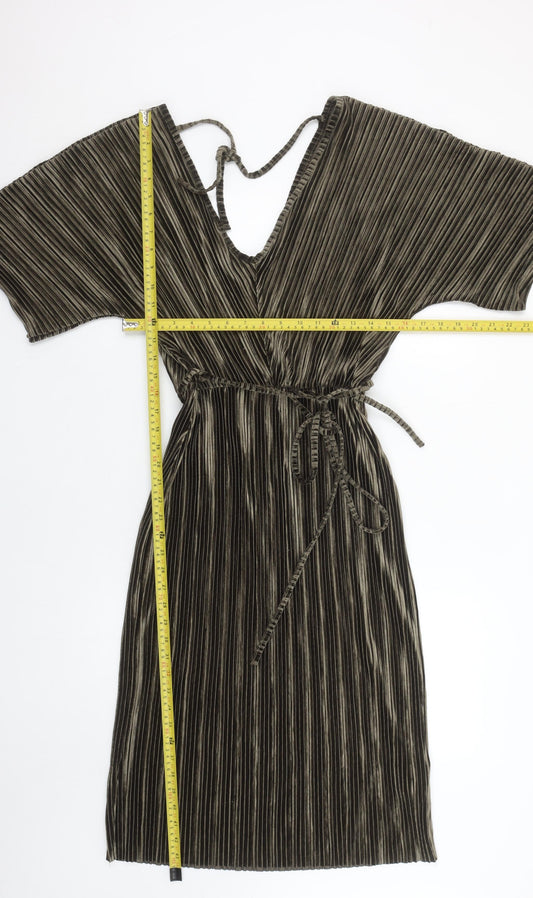 River Island Women’s Brown Velvet Pleated Wrap Dress Size 10