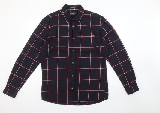Jack & Jones Mens Blue Checked Long Sleeve Cotton Shirt Size L