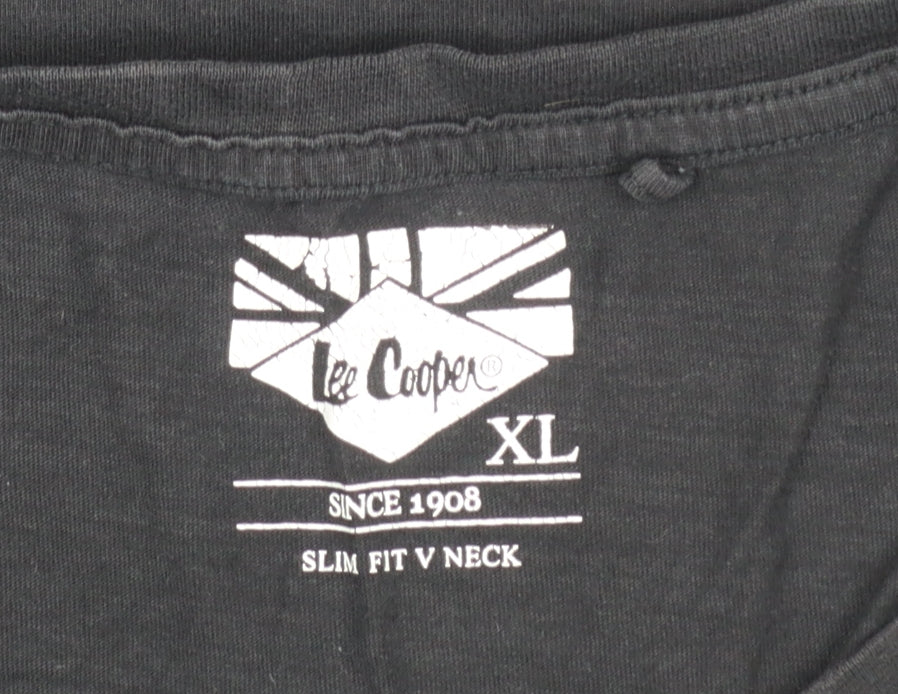 Lee Cooper Men's Black V-Neck Slim Fit T-Shirt XL Cotton
