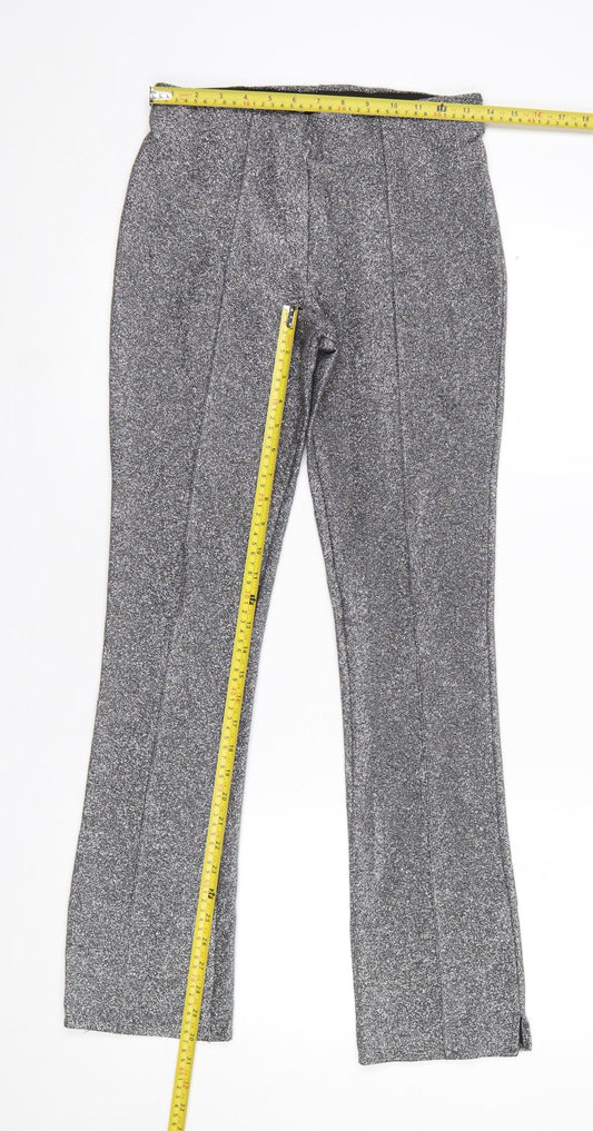 ZARA Women Silver Metallic Stretch Leggings Size 8 Party Knit Pants
