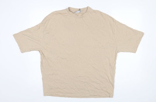 Additional front view of ASOS Design Men's Beige Crew Neck Seoul Graphic Cotton T-Shirt, size S