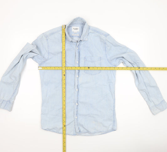 Pull & Bear Women’s Blue Denim Button-Up Shirt Size 8 Cotton