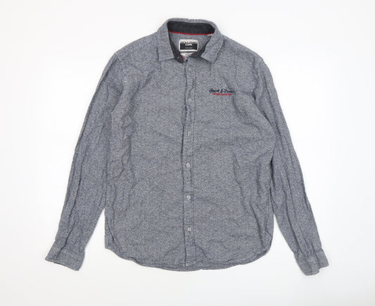 Jack & Jones Men’s Blue Geometric Regular Fit Long Sleeve Cotton Shirt M