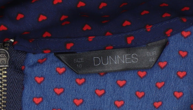 Dunnes Women’s Blue Heart Print Bow Blouse Size 10