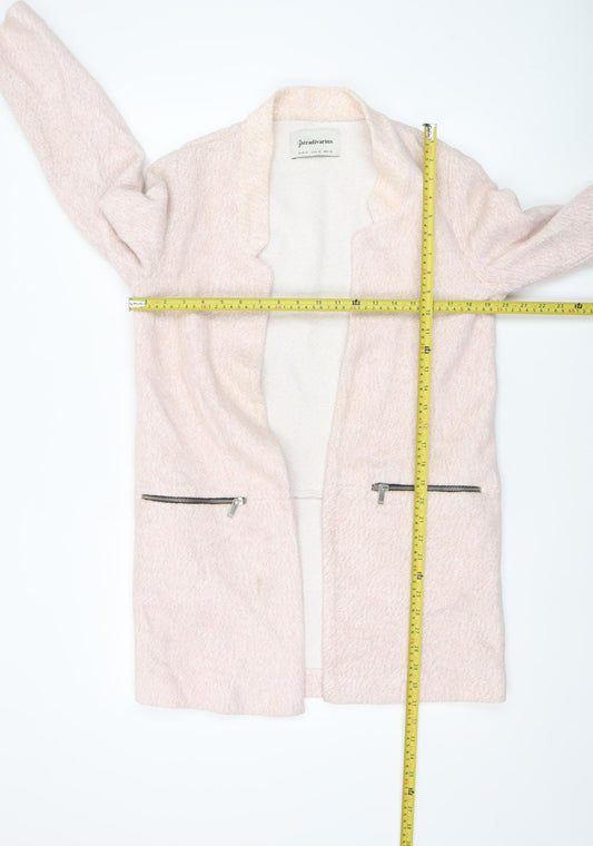 Stradivarius Women’s Pink Mid-Length Cotton Blend Zip Pocket Coat Size 12