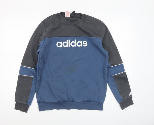 Additional front view of Adidas boys’ blue colourblock logo fleece sweatshirt 13-14 years
